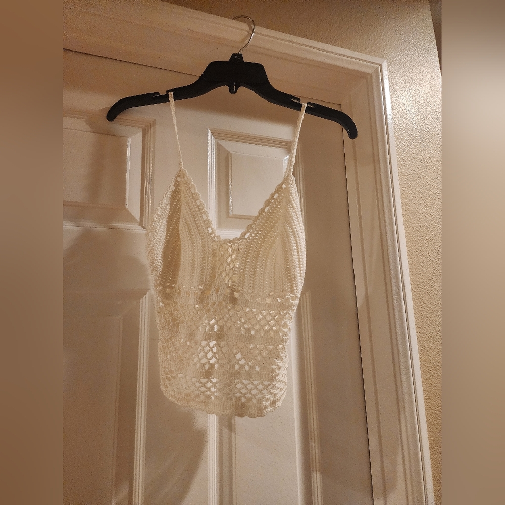 May & July crotchet white top